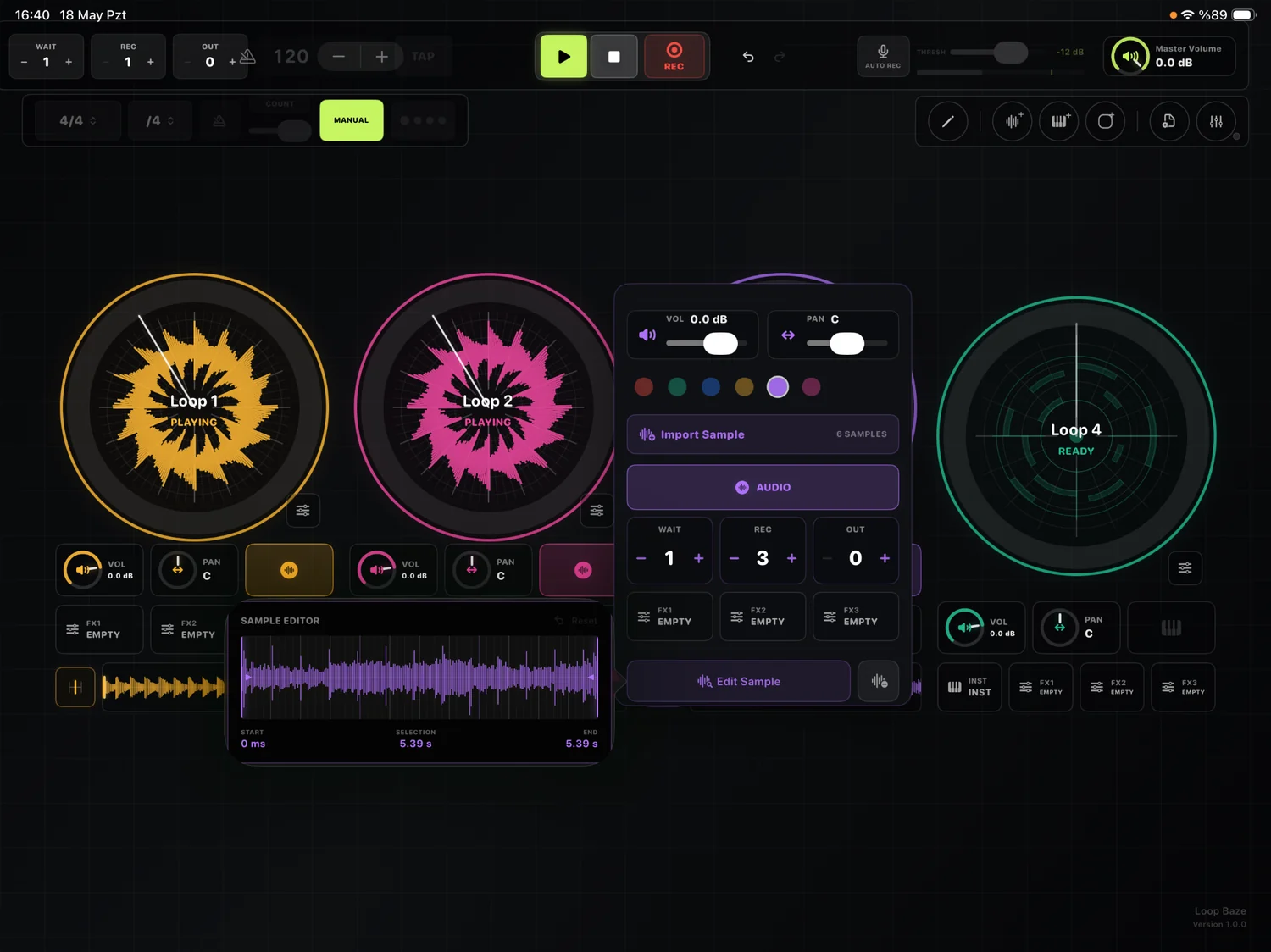 Sample editor in Loopit Live